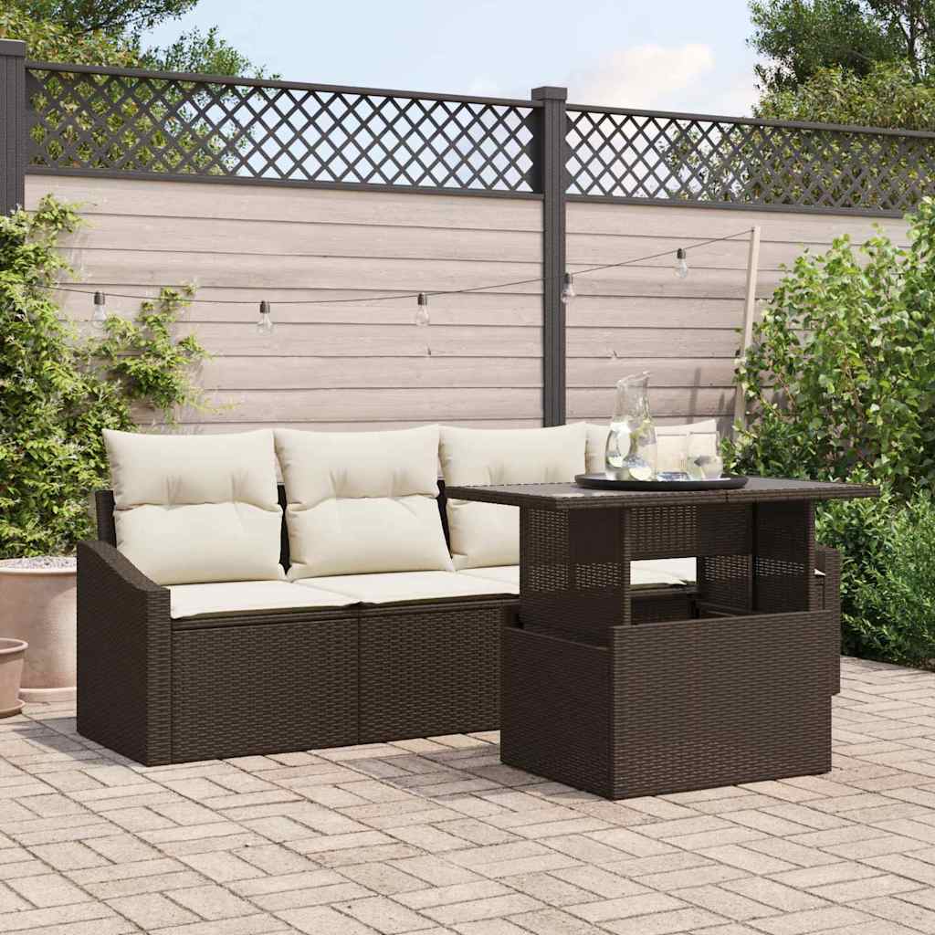 Set Divano da Giardino 5 pcs Marrone Poly Rattan