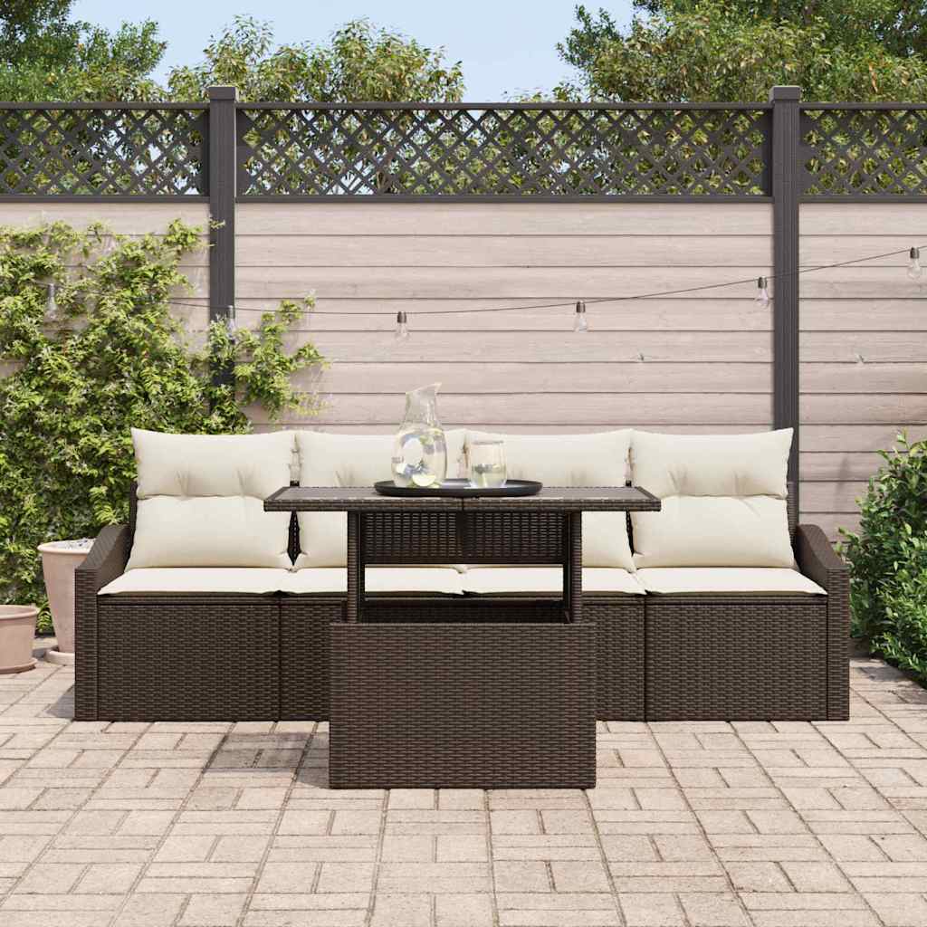 Set Divano da Giardino 5 pcs Marrone Poly Rattan - immagine 3