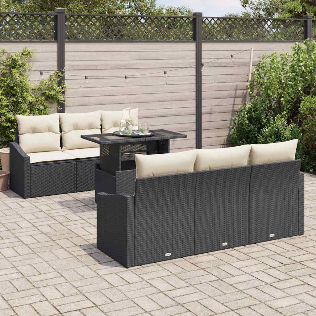 Set Divano da Giardino con cuscino 7 pcs Nero polyrattan - immagine 3