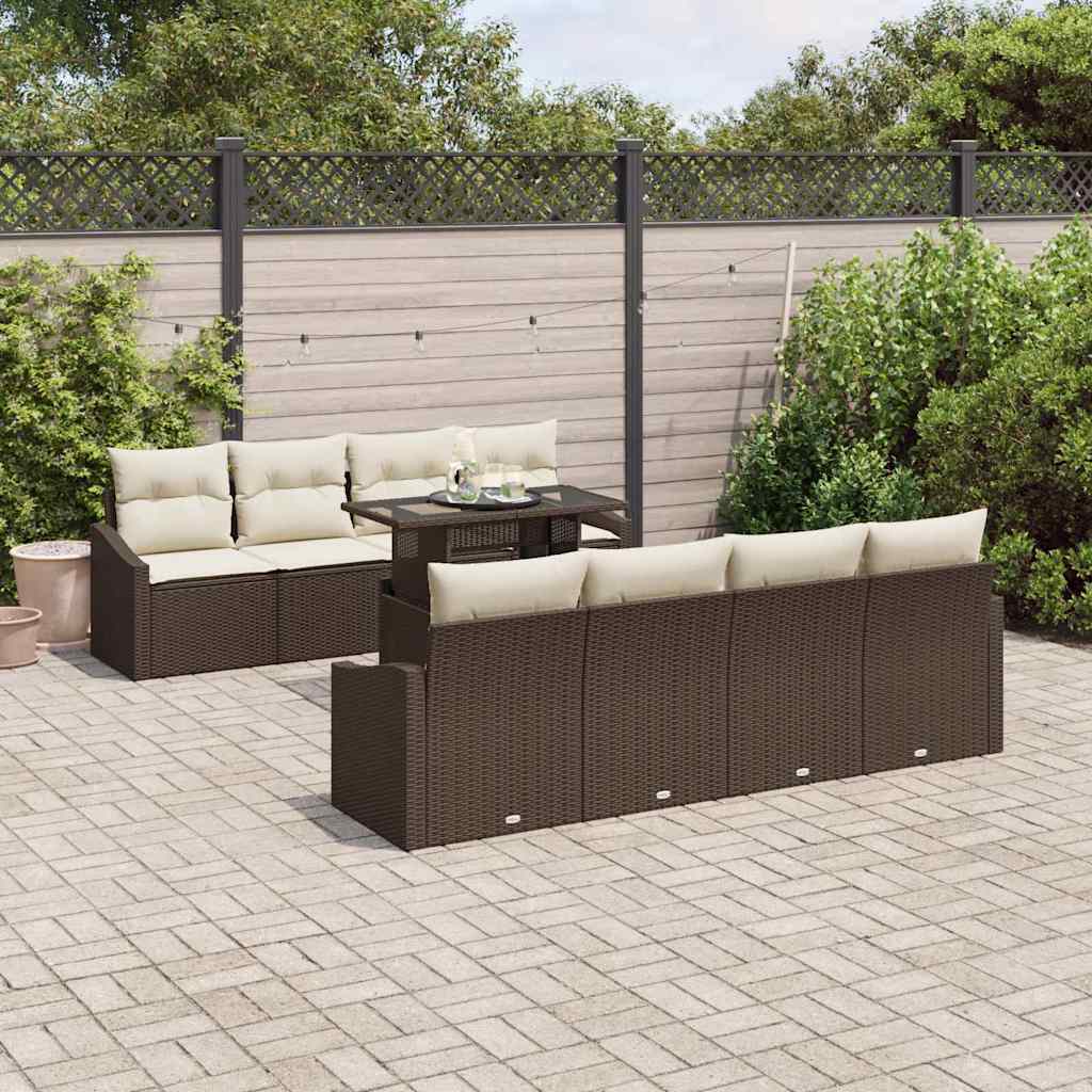 Set Divano da Giardino 9 pcs Marrone Poly Rattan