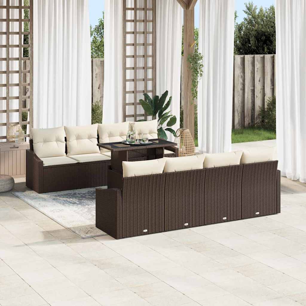 Set Divano da Giardino 9 pcs Marrone Poly Rattan - immagine 3