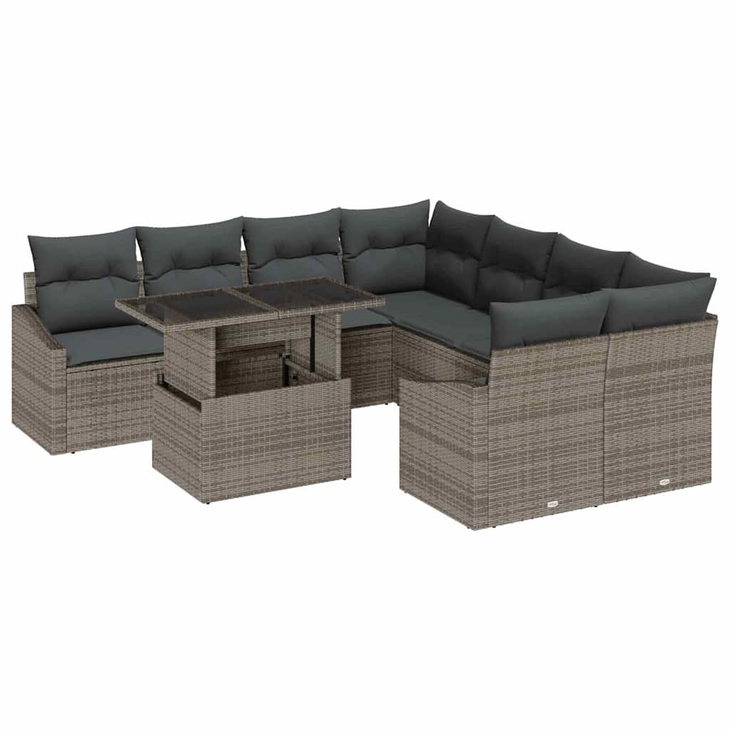 Set Divano da Giardino 9 pcs Grigio Poly Rattan - immagine 2