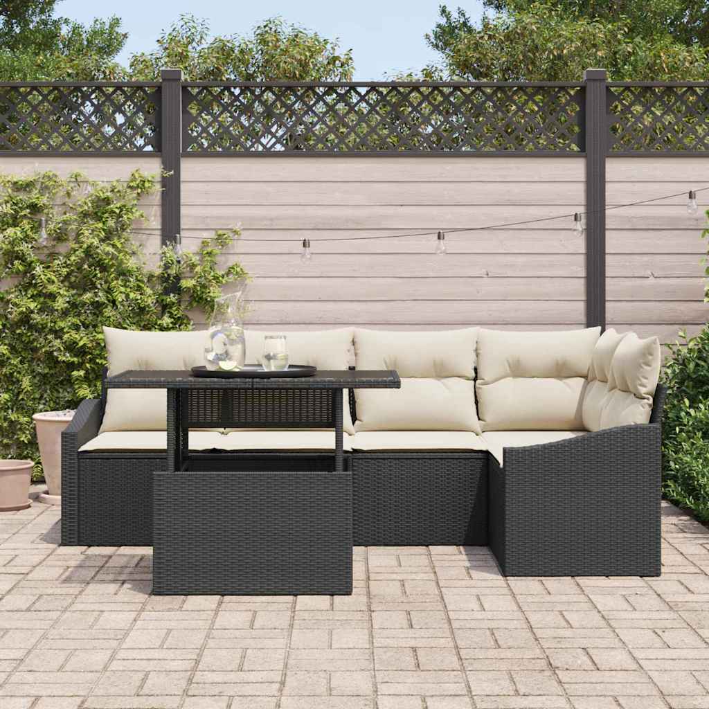 Set Divano da Giardino 6 pcs Nero e Crema 100 x 55 x 73 cm - immagine 3