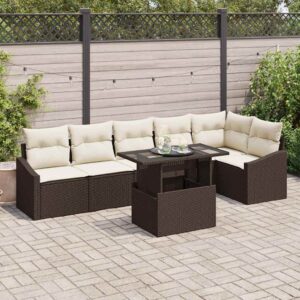 Set Divano da Giardino con cuscino 7 pcs Marrone e Crema