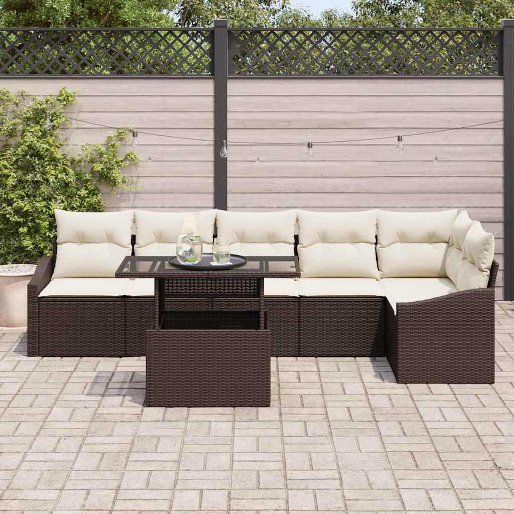 Set Divano da Giardino con cuscino 7 pcs Marrone e Crema - immagine 3