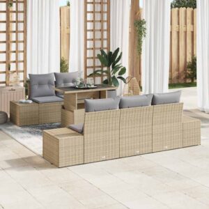 Set Divano da Giardino con cuscino 6 pcs Beige e Grigio Chiaro