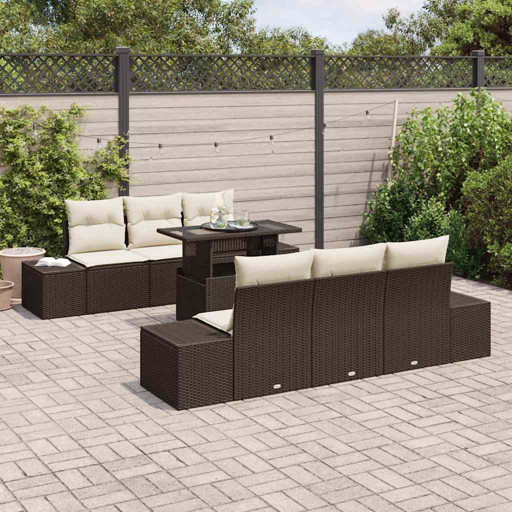 Set Divano da Giardino con cuscino 7 pcs Marrone e Crema - immagine 3