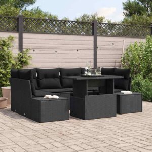 Set Divano da Giardino con cuscino 7 pcs Nero 100 x 55 x 73 cm