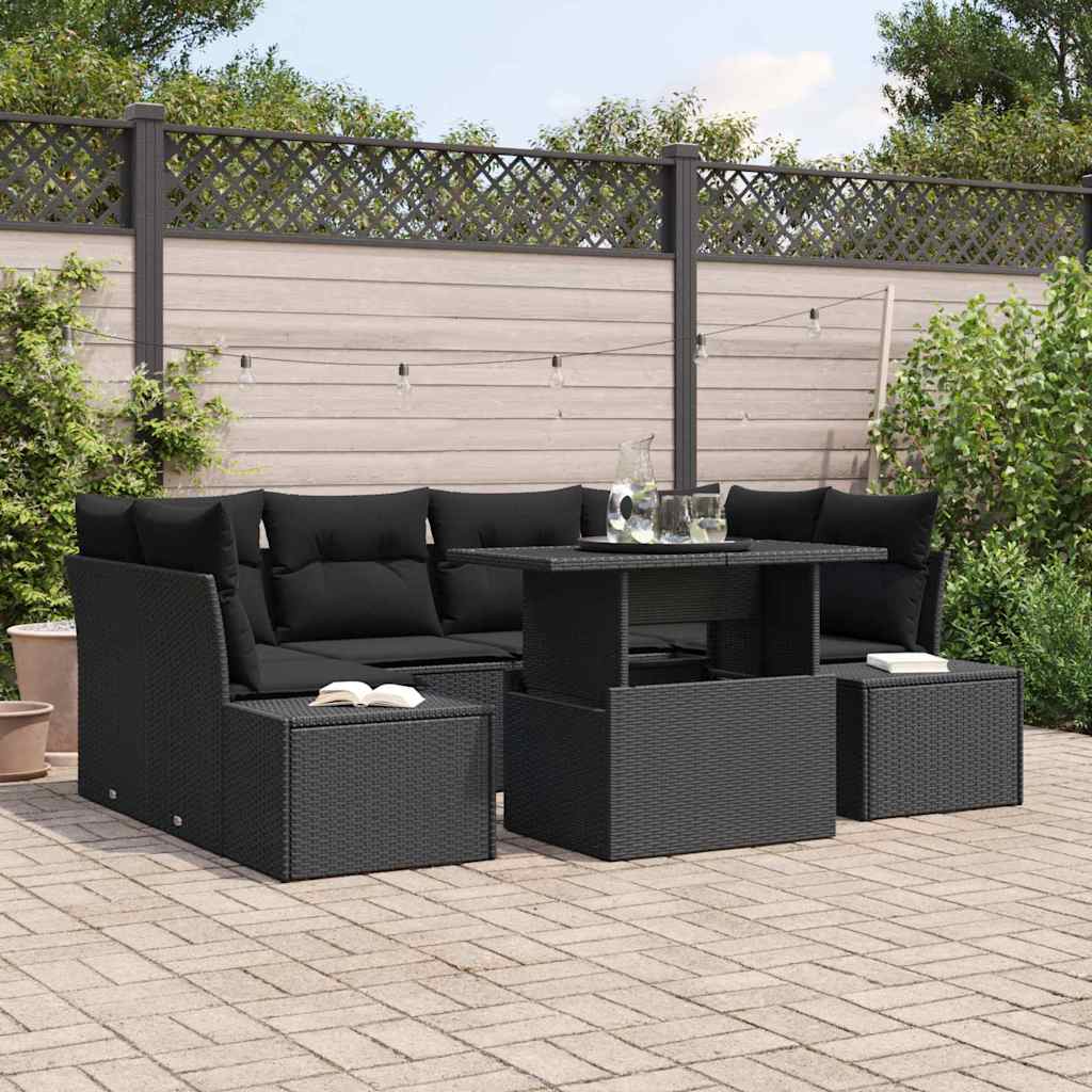 Set Divano da Giardino con cuscino 7 pcs Nero 100 x 55 x 73 cm