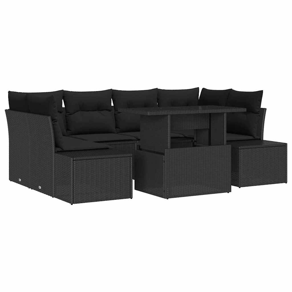 Set Divano da Giardino con cuscino 7 pcs Nero 100 x 55 x 73 cm - immagine 2