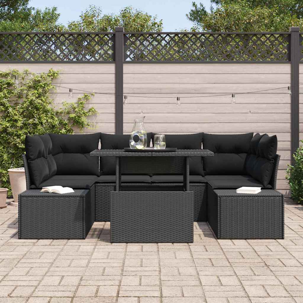 Set Divano da Giardino con cuscino 7 pcs Nero 100 x 55 x 73 cm - immagine 3