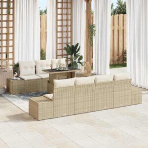 Set Divano da Giardino con cuscino 8 pcs Beige e Crema