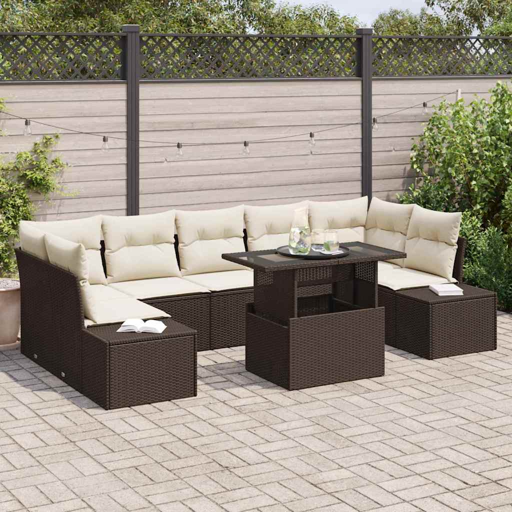 Set Divano da Giardino 8 pcs Marrone e Crema 100 x 55 x 73 cm