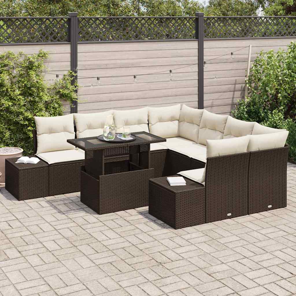 Set Divano da Giardino con cuscino 9 pcs Marrone e Crema - immagine 3