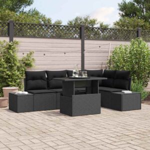 Set Divano da Giardino con archiviazione 6 pcs Nero Poly Rattan