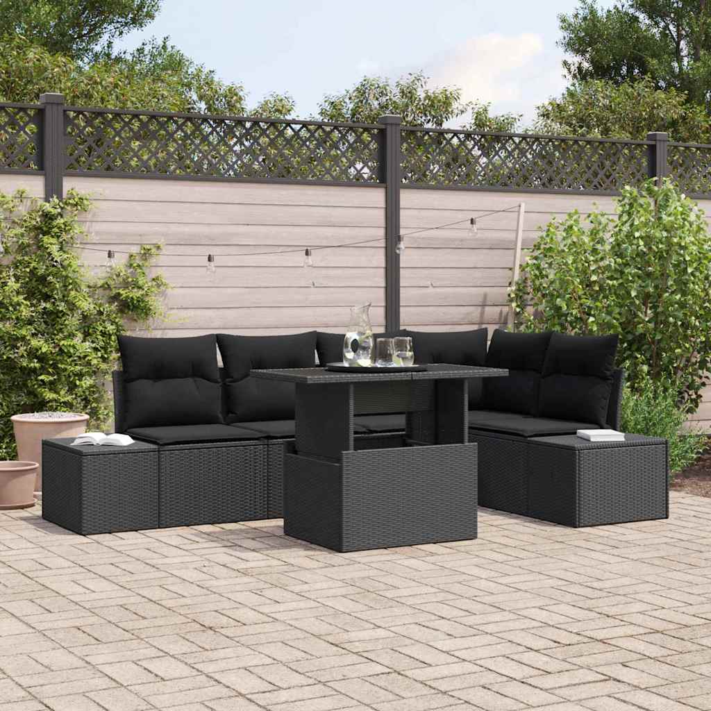 Set Divano da Giardino con archiviazione 6 pcs Nero Poly Rattan