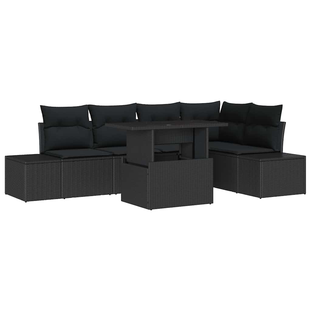Set Divano da Giardino con archiviazione 6 pcs Nero Poly Rattan - immagine 2