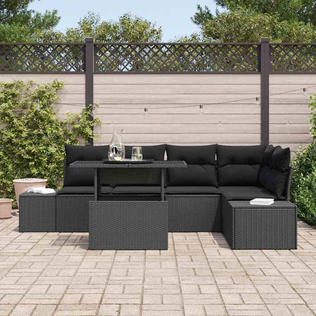 Set Divano da Giardino con archiviazione 6 pcs Nero Poly Rattan - immagine 3