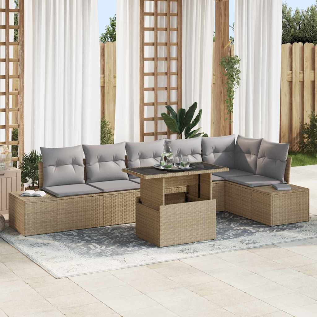 Set Divano da Giardino 7 pcs Beige Poly Rattan