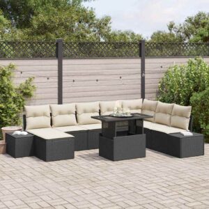 Set Divano da Giardino con archiviazione 9 pcs Nero Poly Rattan