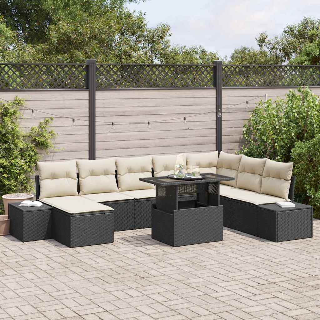 Set Divano da Giardino con archiviazione 9 pcs Nero Poly Rattan