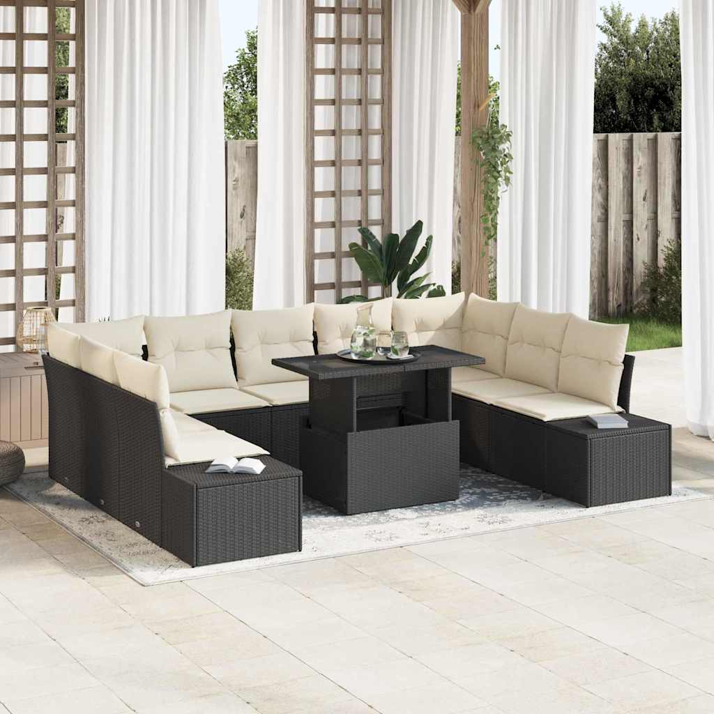 Set Divano da Giardino 10 pcs Nero Poly Rattan