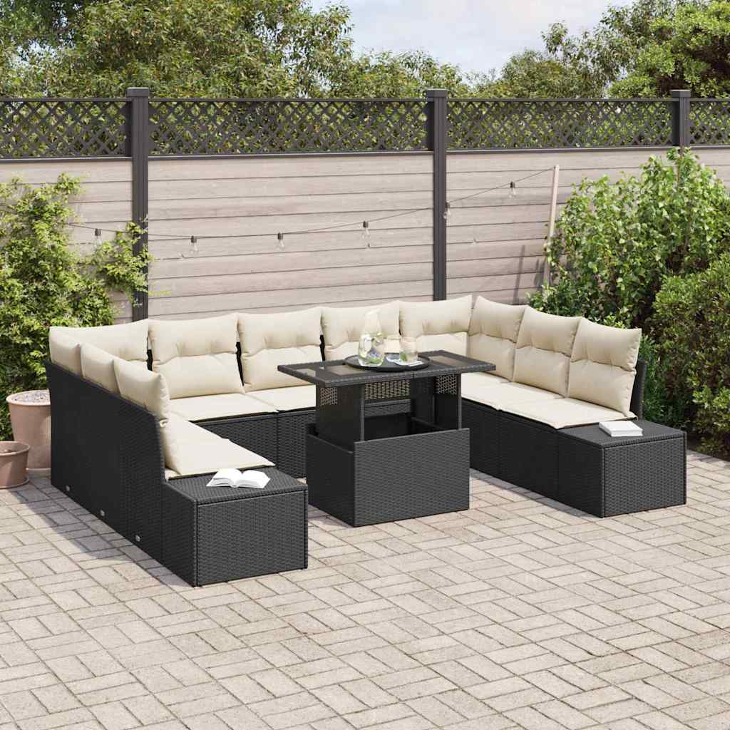 Set Divano da Giardino 10 pcs Nero Poly Rattan - immagine 3