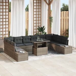 Set Divano da Giardino con cuscino 11 pcs Grigio polyrattan