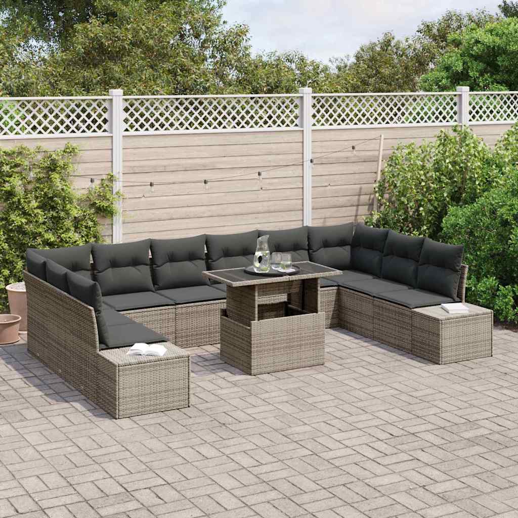 Set Divano da Giardino con cuscino 11 pcs Grigio polyrattan - immagine 3