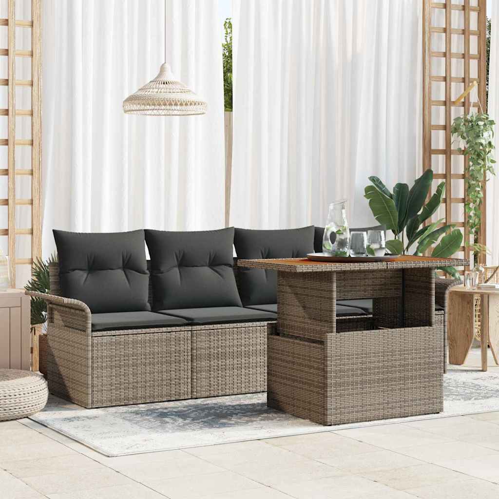 Set Divano da Giardino 5 pcs Grigio Poly Rattan