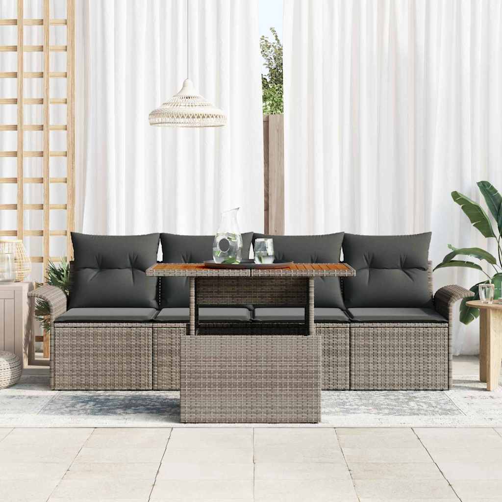 Set Divano da Giardino 5 pcs Grigio Poly Rattan - immagine 3