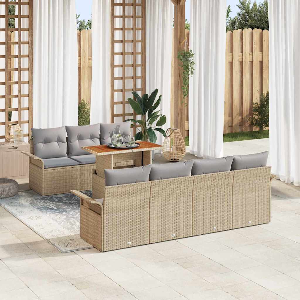 Set Divano da Giardino 8 pcs Beige Poly Rattan