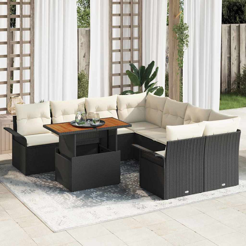 Set Divano da Giardino con archiviazione 9 pcs Nero Poly Rattan