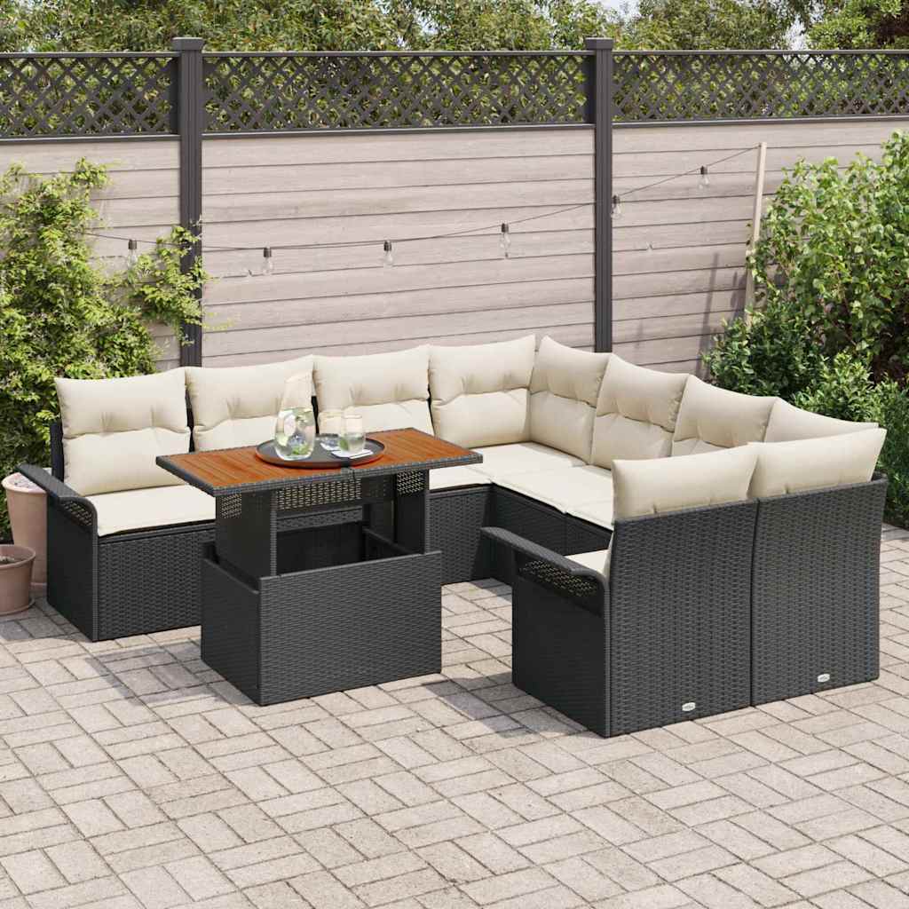 Set Divano da Giardino con archiviazione 9 pcs Nero Poly Rattan - immagine 3