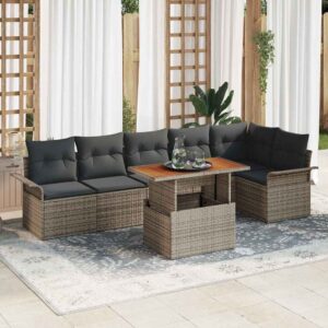 Set Divano da Giardino 7 pcs Grigio Poly Rattan
