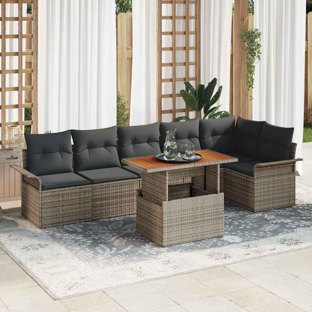 Set Divano da Giardino 7 pcs Grigio Poly Rattan