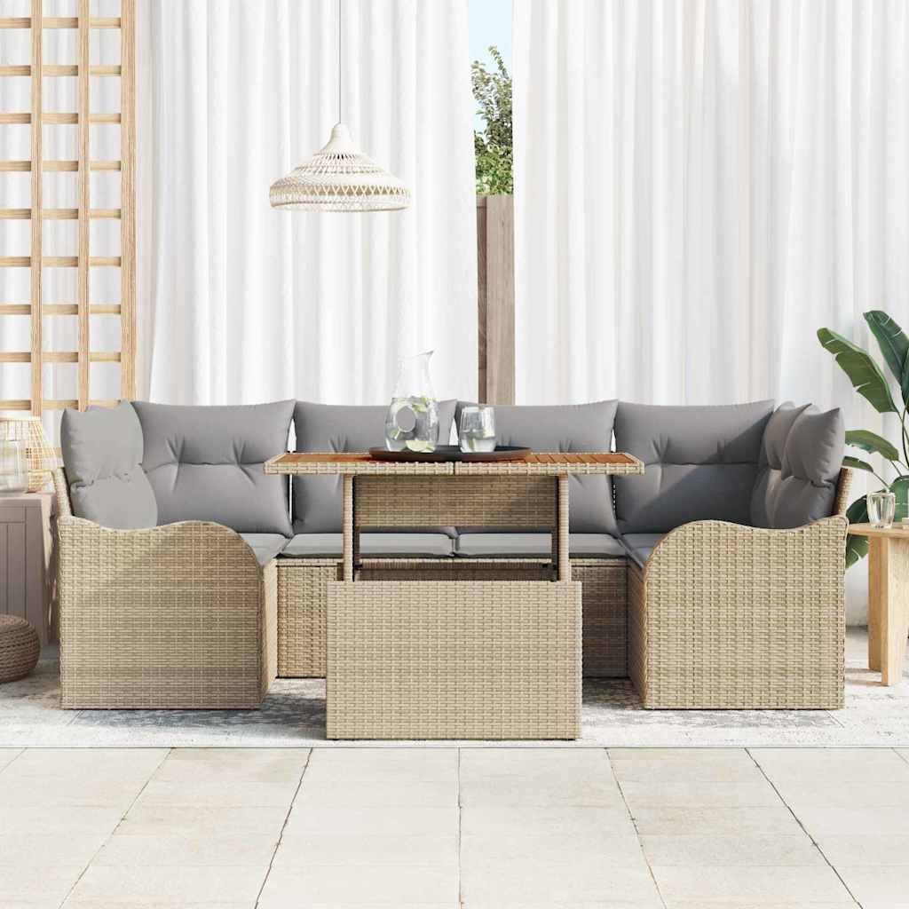 Set Divano da Giardino 7 pcs Beige Poly Rattan - immagine 3