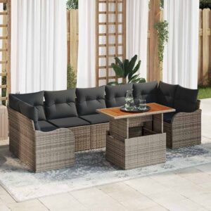 Set Divano da Giardino 8 pcs Grigio Poly Rattan