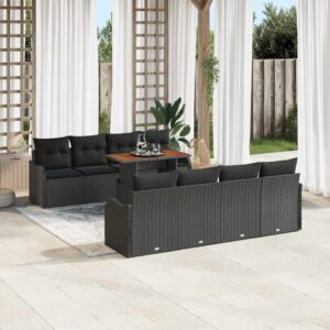 Set Divano da Giardino con archiviazione 9 pcs Nero Poly Rattan