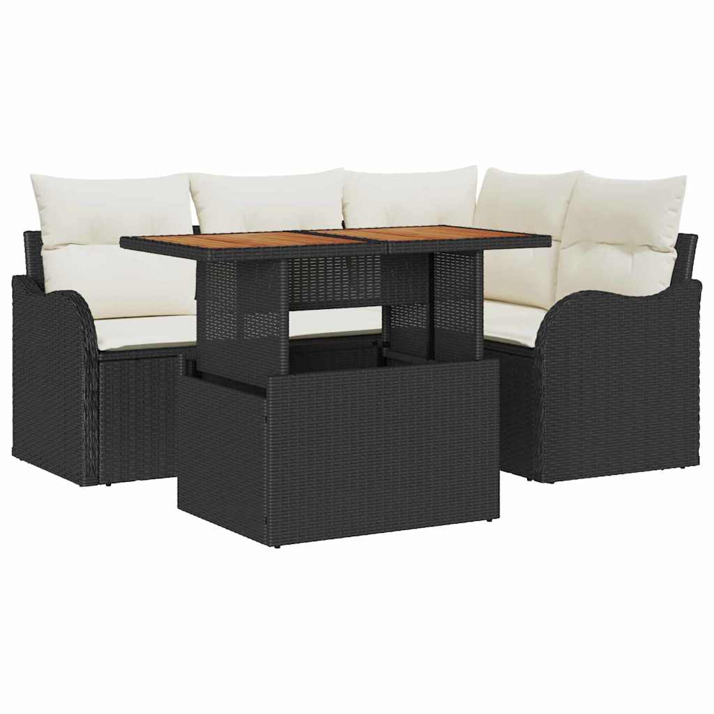 Set Divano da Giardino con archiviazione 5 pcs Nero Poly Rattan - immagine 2