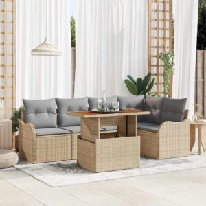 Set Divano da Giardino 6 pcs Beige Poly Rattan