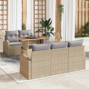 Set Divano da Giardino 6 pcs Beige Poly Rattan