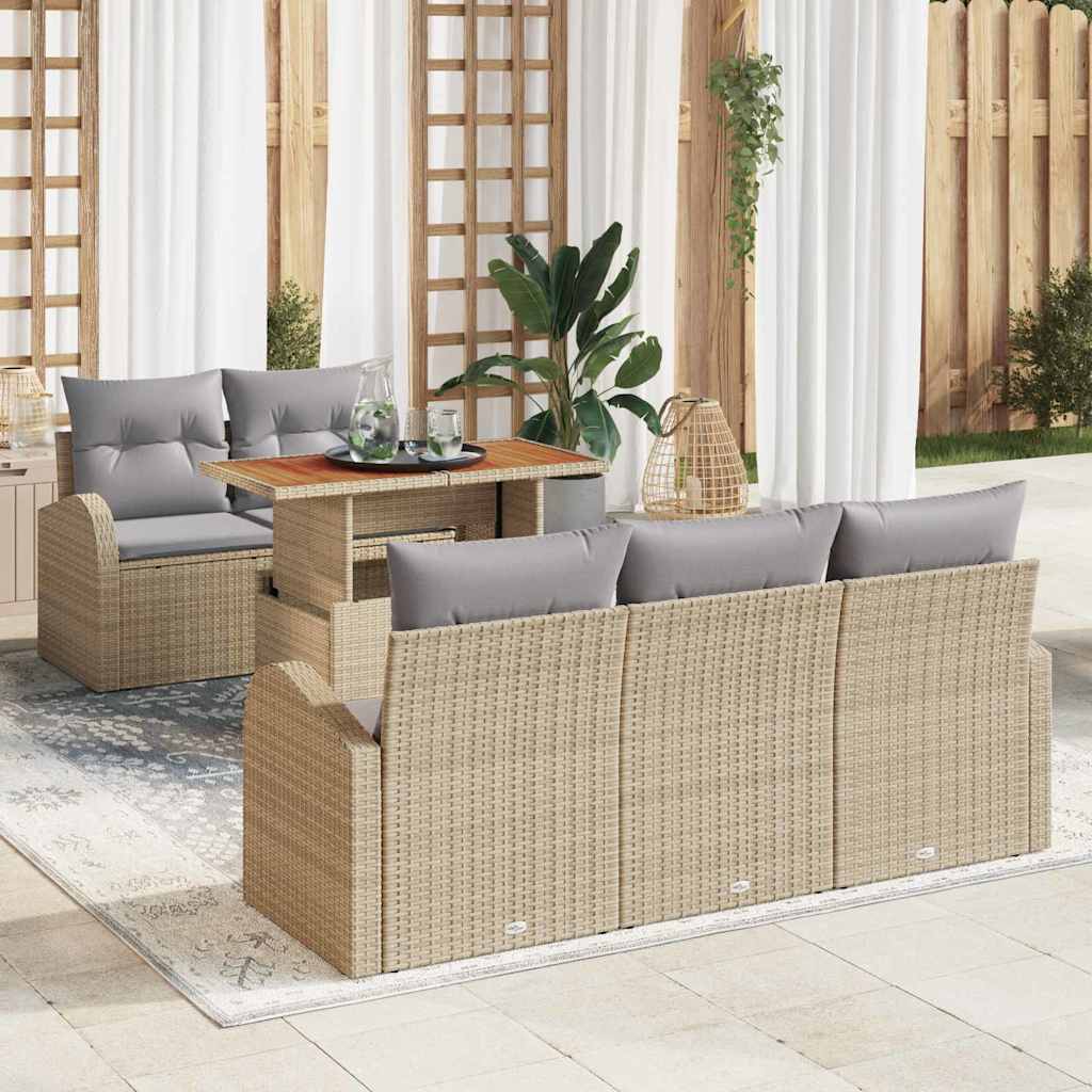 Set Divano da Giardino 6 pcs Beige Poly Rattan