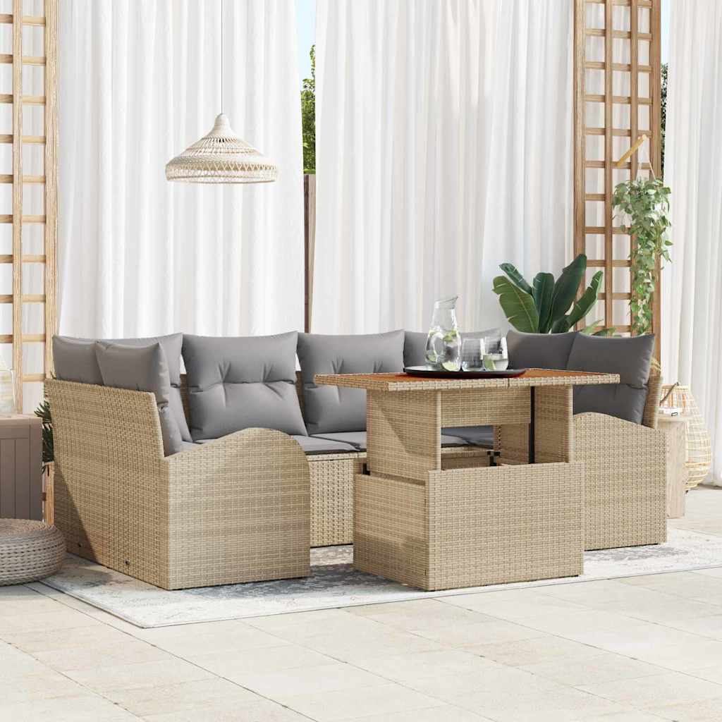 Set Divano da Giardino 7 pcs Beige Poly Rattan