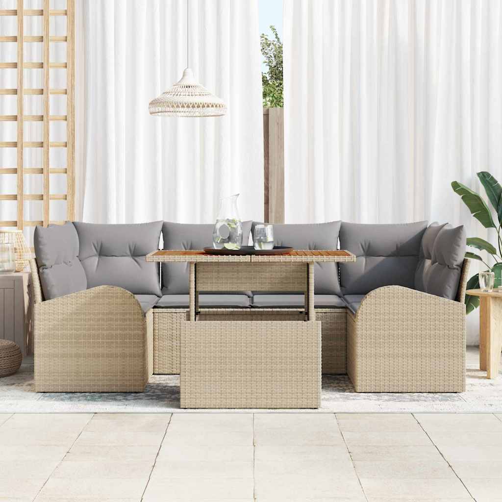 Set Divano da Giardino 7 pcs Beige Poly Rattan - immagine 3