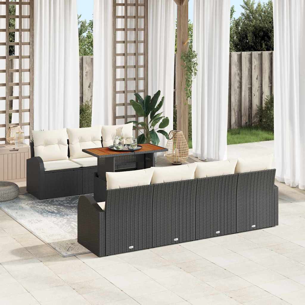 Set Divano da Giardino con archiviazione 8 pcs Nero Poly Rattan