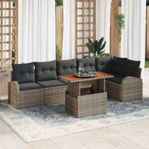 Set Divano da Giardino 7 pcs Grigio Poly Rattan