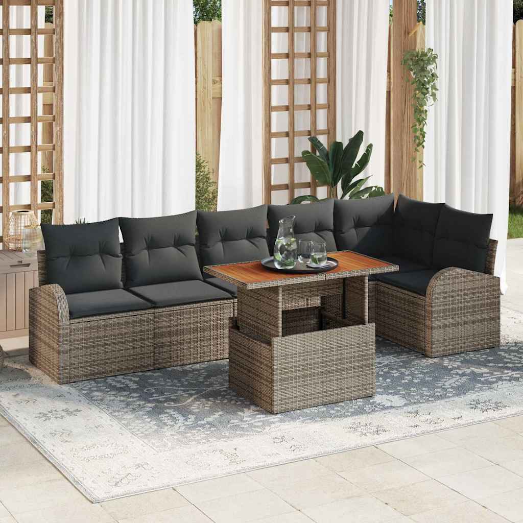 Set Divano da Giardino 7 pcs Grigio Poly Rattan