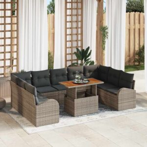 Set Divano da Giardino 10 pcs Grigio Poly Rattan