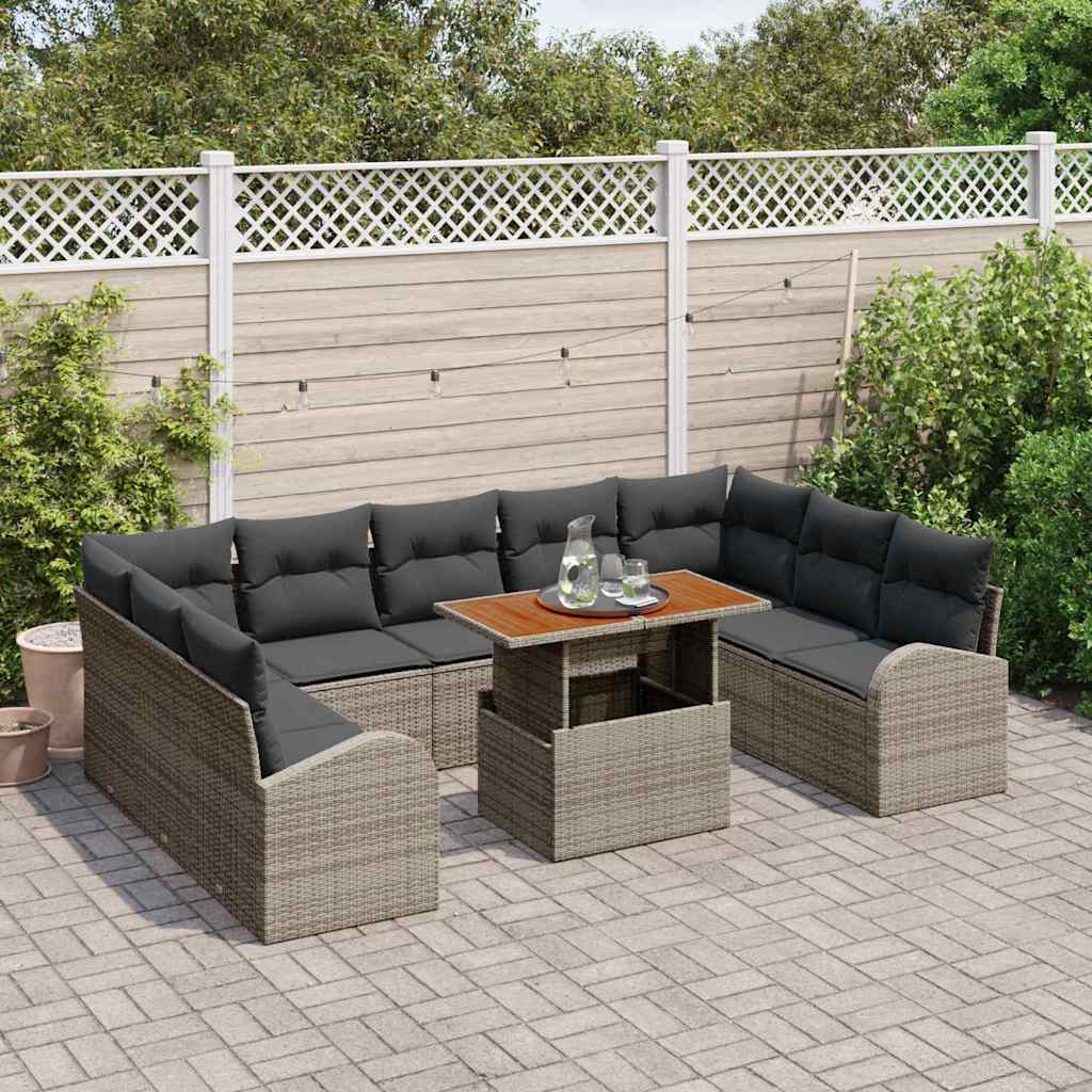 Set Divano da Giardino 10 pcs Grigio Poly Rattan - immagine 3